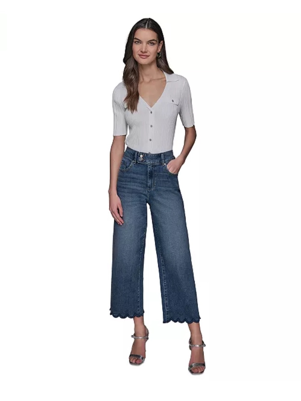 Karl Lagerfeld - Petite Scalloped Button Mid Rise Jeans